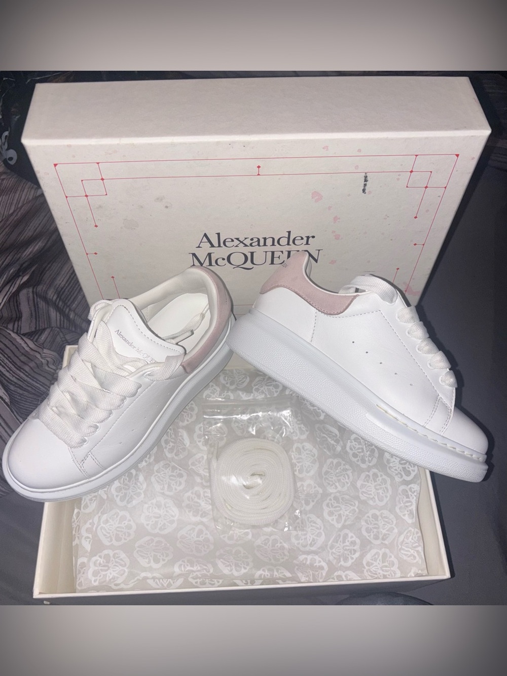Alexander McQueen White Leather Sneakers with Pale Pink Heel Tab